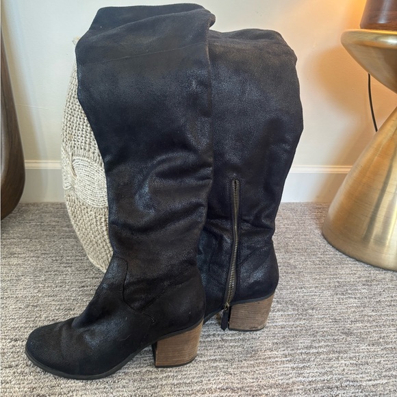 Black Faux Suede Over the Knee Boots with silk lining - Picture 1 of 3